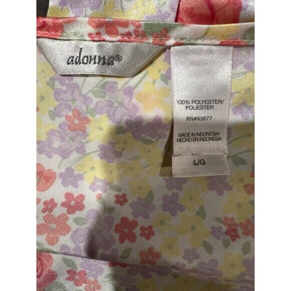 Adonna Vintage Satin Nightgown & Robe Pink Floral Silky Belted Size Large - Picture 7 of 16